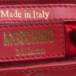 Pre Owned Moschino Red Quilted Leather Logo Flap Shoulder Bag