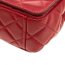 Pre Owned Moschino Red Quilted Leather Logo Flap Shoulder Bag