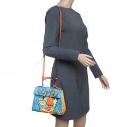 Pre Owned Moschino Multicolor Fantasy Print Leather Capsule Collection Top Handle Bag