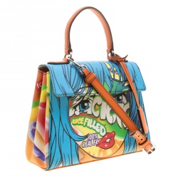 Pre Owned Moschino Multicolor Fantasy Print Leather Capsule Collection Top Handle Bag