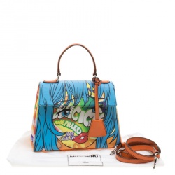 Pre Owned Moschino Multicolor Fantasy Print Leather Capsule Collection Top Handle Bag