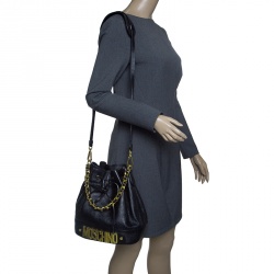 Pre Owned Moschino Black Leather Drawstring Bucket Bag