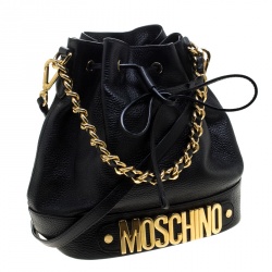 Pre Owned Moschino Black Leather Drawstring Bucket Bag