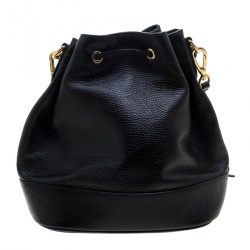 Pre Owned Moschino Black Leather Drawstring Bucket Bag