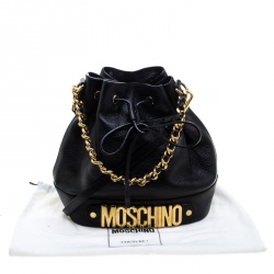 Pre Owned Moschino Black Leather Drawstring Bucket Bag