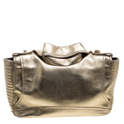 Pre Owned Moschino Gold Leather Large Capsule Biker Jacket Shoulder Bag