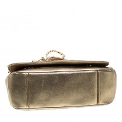 Pre Owned Moschino Gold Leather Large Capsule Biker Jacket Shoulder Bag