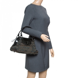 Moschino Dark Brown Signature Canvas and Patent Leather Satchel