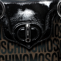 Moschino Dark Brown Signature Canvas and Patent Leather Satchel