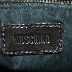 Moschino Dark Brown Signature Canvas and Patent Leather Satchel