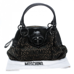 Moschino Dark Brown Signature Canvas and Patent Leather Satchel