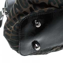 Moschino Dark Brown Signature Canvas and Patent Leather Satchel