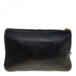 Pre Owned Moschino Black Leather Logo Embossed Wristlet Pouch