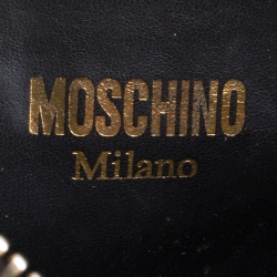 Pre Owned Moschino Black Leather Logo Embossed Wristlet Pouch