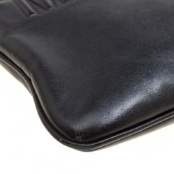 Pre Owned Moschino Black Leather Logo Embossed Wristlet Pouch