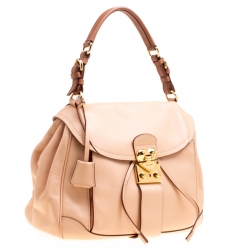 Pre Owned Moschino Beige Leather Hidden Lock Satchel