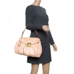 Pre Owned Moschino Beige Leather Hidden Lock Satchel