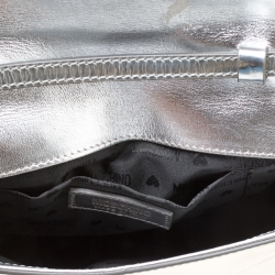 Pre Owned Moschino Silver Laminated Leather Crystal Embellished Shoulder Bag