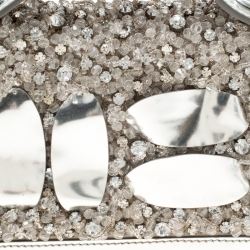 Pre Owned Moschino Silver Laminated Leather Crystal Embellished Shoulder Bag