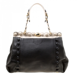 Pre Owned Moschino Black/Beige Leather Satchel