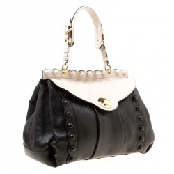 Pre Owned Moschino Black/Beige Leather Satchel