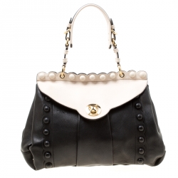 Pre Owned Moschino Black/Beige Leather Satchel