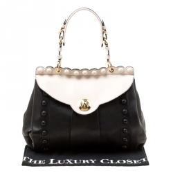 Pre Owned Moschino Black/Beige Leather Satchel