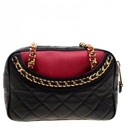 Pre Owned Moschino Red/Black Quilted Leather Jacket Shoulder Bag