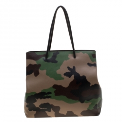Pre Owned Moschino Camouflage Print Leather Tote