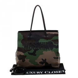 Pre Owned Moschino Camouflage Print Leather Tote