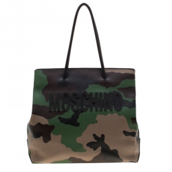 Pre Owned Moschino Camouflage Print Leather Tote