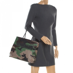 Pre Owned Moschino Camouflage Print Leather Tote
