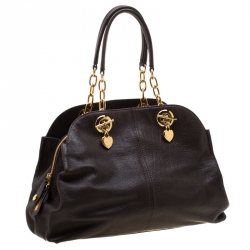 Pre Owned Moschino Dark Brown Leather Chain Satchel