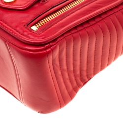 Pre Owned Moschino Red Leather Capsule Biker Jacket Shoulder Bag 