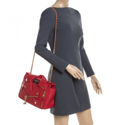 Pre Owned Moschino Red Leather Capsule Biker Jacket Shoulder Bag 