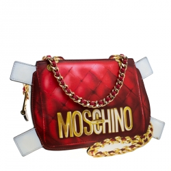 Pre Owned Moschino White/Red Leather Shoulder Bag