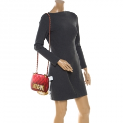 Pre Owned Moschino White/Red Leather Shoulder Bag