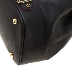 Moschino Black Leather Logo Drawstring Bucket  Bag