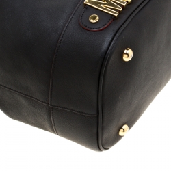 Moschino Black Leather Logo Drawstring Bucket  Bag