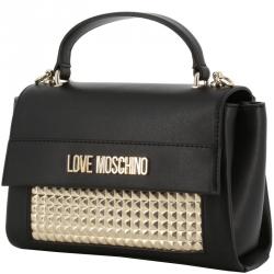 Pre Owned Love Moschino Black/Gold Faux Leather Top Handle Bag