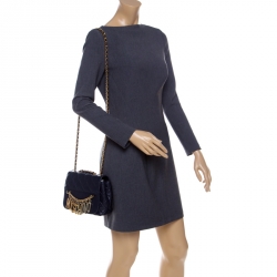 Pre Owned Moschino Navy Blue Quilted Leather Flap Shoulder Bag