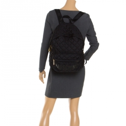 Pre Owned Moschino Black Nylon Quilted Backpack