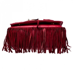 Pre Owned Moschino Red Leather and Suede Fringed Moto Jacket Bag