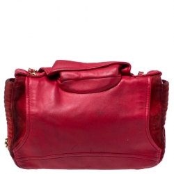 Pre Owned Moschino Red Leather and Suede Fringed Moto Jacket Bag