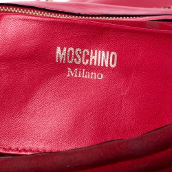 Pre Owned Moschino Red Leather and Suede Fringed Moto Jacket Bag