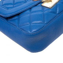 Pre Owned Love Moschino Blue Quilted Heart Clasp Shoulder Bag