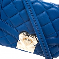 Pre Owned Love Moschino Blue Quilted Heart Clasp Shoulder Bag