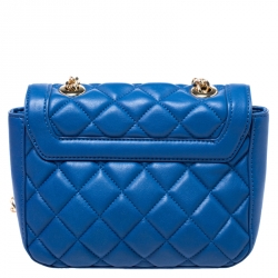 Pre Owned Love Moschino Blue Quilted Heart Clasp Shoulder Bag