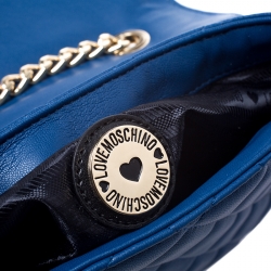 Pre Owned Love Moschino Blue Quilted Heart Clasp Shoulder Bag