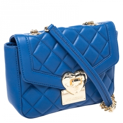 Pre Owned Love Moschino Blue Quilted Heart Clasp Shoulder Bag